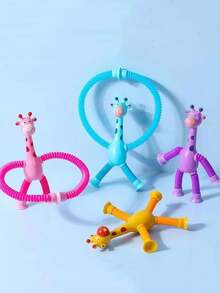 1pc Cartoon Giraffe Stretchable Vacuum Suction Cup Decompression Toy For Parent-Child Interaction - Blue - View 4
