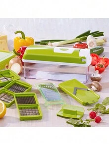 Vegetable And Fruit Grater And Slicer Device Cutter 14 Pieces - Green - View 4