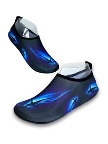 Men's Quick-drying Breathable Black Printed Water Shoes & Simple Fashionable Outdoor Anti-slip Surf Beach Shoes