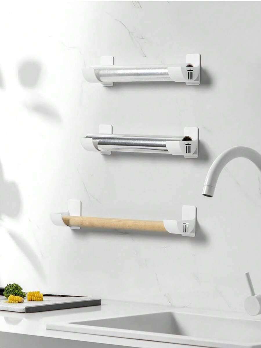 4 Stücke Multi-zweck Kunststoffklebebügel Für Müllbeutel, Alufolie, Frischhalte-folie, Kühlschrank-regal-seitenspeicher, Mit Doppelseitigem Klebeband, Kann Als Eigenständiges Lagerregal Verwendet Werden