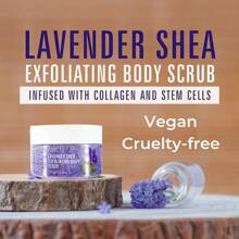 GZE薰衣草精油身体磨砂膏，蕴含乳木果油、胶原蛋白和杏仁油——天然去角质盐磨砂膏，具有身体和面部护理功效，有助于滋润肌肤，淡化妊娠纹、痤疮、橘皮组织、死皮和皱纹。 - 紫色 - 查看 4