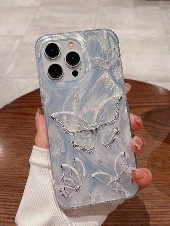 Nuevo estuche protector de teléfono elegante y a prueba de golpes con diseño de mariposa con lámina láser chapada en metal compatible con la serie 16/17/17 Pro/17 Pro Max