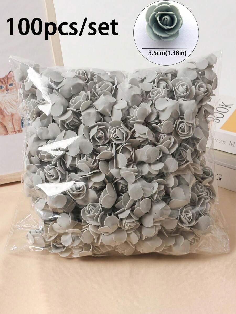 50/100/200/300/400/500个迷你泡沫玫瑰花头，人造花泡沫假花散装，适用于DIY工艺品、婚礼花束、餐桌摆饰、派对餐桌装饰、家居装饰、花园装饰 - 灰色 - 查看 1