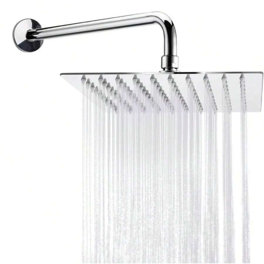Regadera Cuadrada Tipo Lluvia  20cm, Incluye Tubo y Chapetón Acero Inoxidable - Tubo 30cm - Ver 1