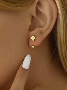 18k 鍍金 1 對時尚心形耳環或多種款式女式圈形耳環。簡約y2k耳飾防止耳洞掉落,方便配戴睡覺 - 金黃色 - 查看 5