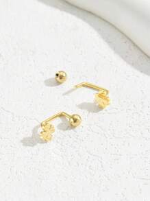 18k 鍍金 1 對時尚心形耳環或多種款式女式圈形耳環。簡約y2k耳飾防止耳洞掉落,方便配戴睡覺 - 金黃色 - 查看 4