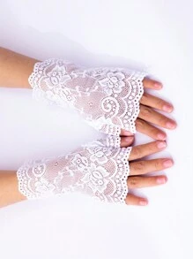 1 双女士蕾丝露指手套，透气，性感花卉饰边，适合航海、驾驶、骑行、婚礼、春夏等场合 - 漏指手套 - 查看 6