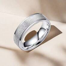 1入時尚極簡霧面鈦鋼鏈旋轉戒指,男女通用,日常佩戴 - 6mm台階磨砂 - 查看 2