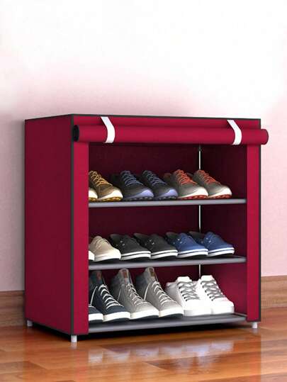 1pc Three Tier Simple Shoe Rack, Steel Pipe Frame Assembly, Dust-Proof Shoe Cabinet, Economical Space Saving Shoe Rack For Student Dormitory, Rental House, Random Color