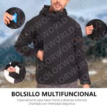 Chamarra Táctica Militar con Capucha para Hombre Chamarra Impermeable Deportiva Montaña de Forro Polar Chamarra Softshell para Camping Senderismo - Negro - Ver 7