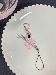 手工制作的 Ins 风格冷色调蝴蝶结串珠挂绳套装，适用于身份证和笔记本，配有装饰吊坠和手机挂绳，可作为送给母亲、家人、朋友、生日、节日的礼物，手机挂饰、手机链 - 彩色 - 查看 2