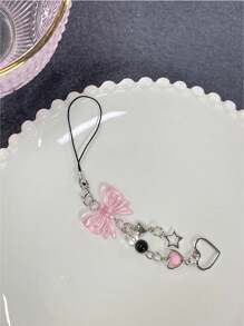 手工制作的 Ins 风格冷色调蝴蝶结串珠挂绳套装，适用于身份证和笔记本，配有装饰吊坠和手机挂绳，可作为送给母亲、家人、朋友、生日、节日的礼物，手机挂饰、手机链 - 彩色 - 查看 3