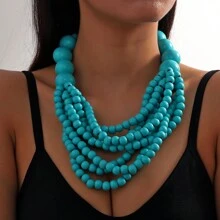 1只波西米亞風格多層珠子項鍊,手工木珠造型項鍊,短項鍊,適用於女性 - 彩色 - 查看 9