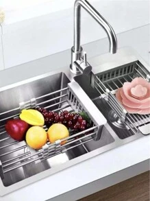 Colador De Acero Inoxidable Para Fregadero De Cocina Con Canasta De Almacenamiento Para Platos, Soporte Para Lavar Verduras/frutas - Gris - Ver 5