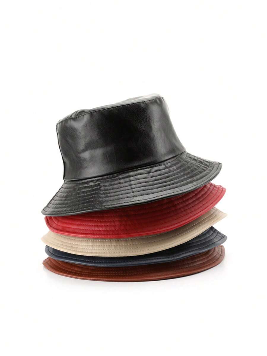 1頂女士多色PU皮桶帽，街頭時尚風格，適合春夏日常穿著 - A - 查看 1