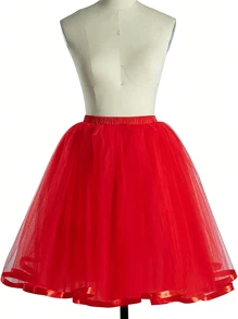 女式及膝彩虹裙，简约纯色蓬蓬裙，半身裙，公主裙，双层网眼裙，无骨支撑裙，无袖连衣裙，派对装饰裙，表演裙，夏季网眼裙万圣节秋季女士服装 - 中長款 - 查看 7