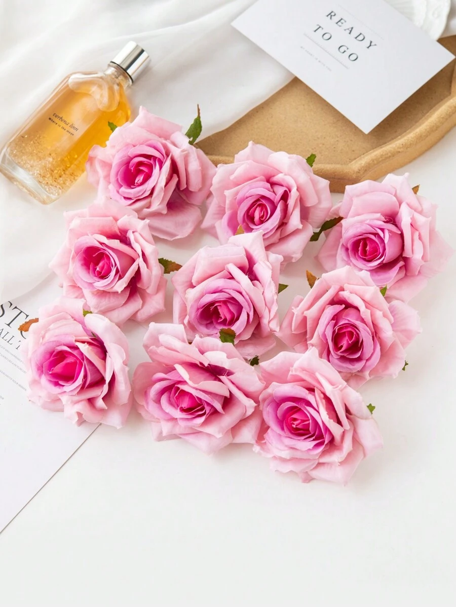 5/15/25 件人造玫瑰花头,婚礼装饰新娘花束腕花用品,花墙布置,家居装饰,新年,情人节礼物 - 粉色 - 查看 1