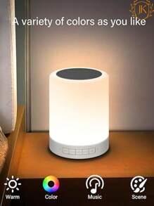 Lámpara LED de noche, Altavoz Bluetooth inalámbrico Radio Aux y TF Card,Portátil Smart Touch Control Lámpara de Mesita de Noche - Blanco - Ver 5