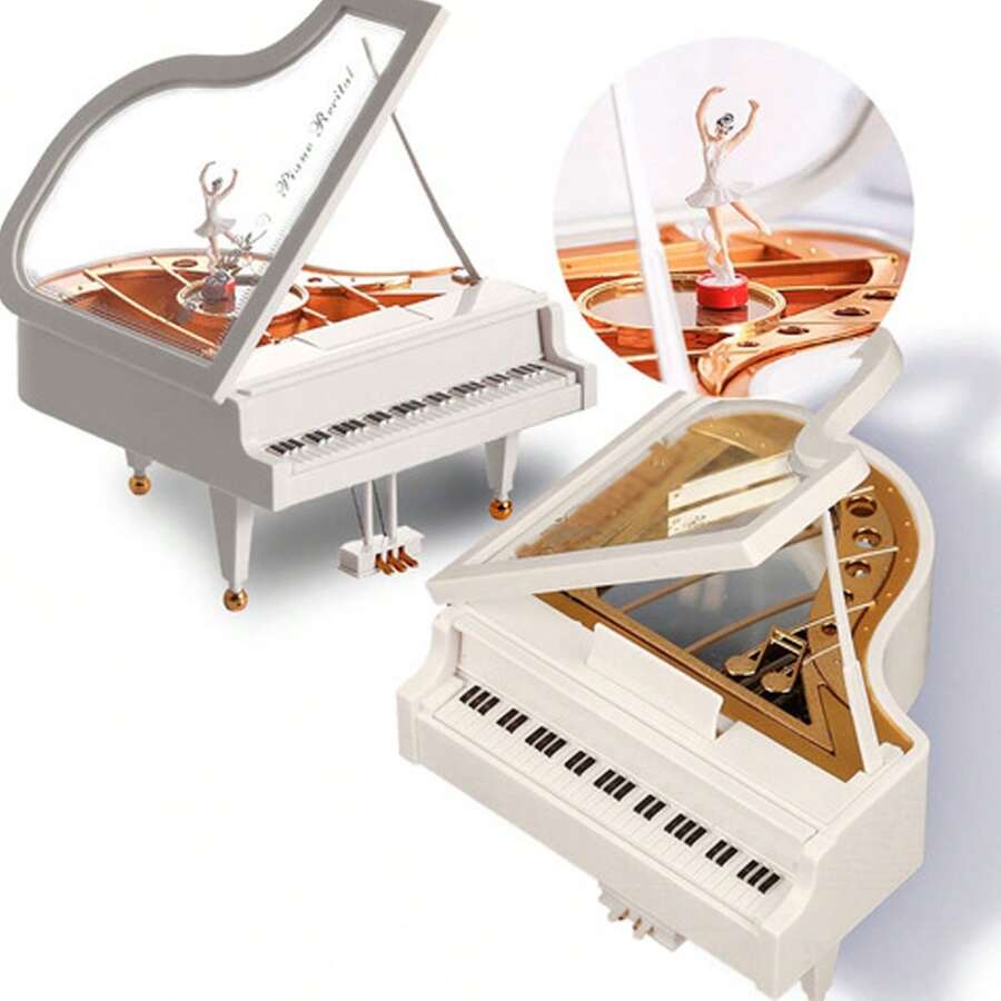 Alhajero Y Caja Musical De Cuerda Piano C/bailarina Chico - Blanco y Negro - Ver 1