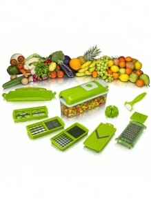 Vegetable And Fruit Grater And Slicer Device Cutter 14 Pieces - Green - View 1