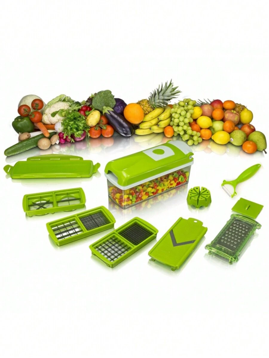 Vegetable And Fruit Grater And Slicer Device Cutter 14 Pieces - Green - View 1