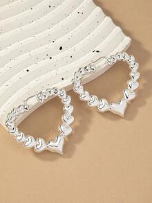 時尚女性心形耳環 - 銀色 - 查看 4