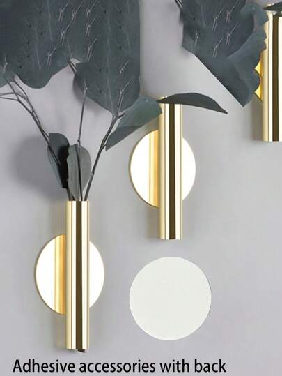 1pc Wall Decor Sticker Metal Flower Vase & Faux Plants Hanging Planter, No Drilling Required Gifts Birthday Graduation Home Decor Room Decor Glass Vase