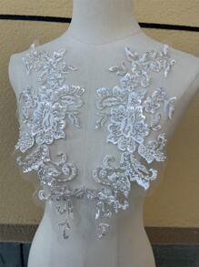 1 Pair Sequin Flower Tassel Wedding Gown Appliques Lace Fabric Embroidered Patches Trims Collar Mesh Sew Patch For Dress DIY Decor Crafts - White - View 4