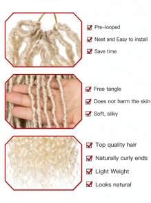 1 包预成圈金色接发，仿辫子钩针假发，末端卷曲，柔软辫子合成钩针假发，合成脏辫接发，适合圣诞节礼物（12 股/包 613#-1P） - 米色 - 查看 5