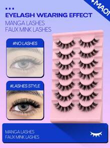GROINNEYA 7 pares de pestañas postizas de estilo manga de imitación de visón, aspecto natural, esponjosas, extensión de pestañas 3D con volumen, suaves y cruzadas con efecto wispy para maquillaje de fiesta y viaje (MA01)