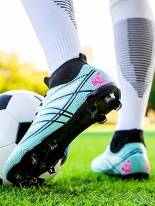 High Top Professional Soccer Shoes With Spikes, Unisex Outdoor Football Boots, For Training, Non-Slip & Suitable For Artificial Turf And Competition - Baby Blue - View 4