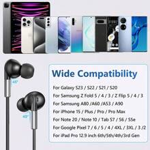 可兼容三星Galaxy S23 Ultra S22 S21 FE S20 A54 A53的USB C耳機，附麥克風入耳式有線耳機，兼容iPhone 15 Pro Max，iPad Plus，Pixel 8 7 6a 5的USB Type C耳機 - 黑色 - 查看 8