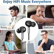 可兼容三星Galaxy S23 Ultra S22 S21 FE S20 A54 A53的USB C耳機，附麥克風入耳式有線耳機，兼容iPhone 15 Pro Max，iPad Plus，Pixel 8 7 6a 5的USB Type C耳機 - 黑色 - 查看 7