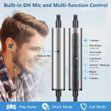 可兼容三星Galaxy S23 Ultra S22 S21 FE S20 A54 A53的USB C耳機，附麥克風入耳式有線耳機，兼容iPhone 15 Pro Max，iPad Plus，Pixel 8 7 6a 5的USB Type C耳機 - 黑色 - 查看 6