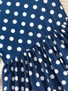 Tween Girl Spring/Summer Polka Dot Print Sleeveless Casual Dress With Round Neck