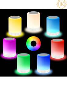 Lámpara LED de noche, Altavoz Bluetooth inalámbrico Radio Aux y TF Card,Portátil Smart Touch Control Lámpara de Mesita de Noche - Blanco - Ver 3