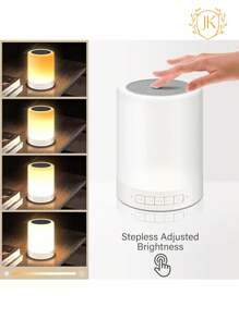 Lámpara LED de noche, Altavoz Bluetooth inalámbrico Radio Aux y TF Card,Portátil Smart Touch Control Lámpara de Mesita de Noche - Blanco - Ver 4