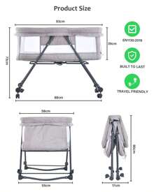 UBRAVOO Grab-And-Go Travel Cot, Baby Crib With Mattress I Silent Wheels, Baby Bedside Crib | Rocking Crib Convertible