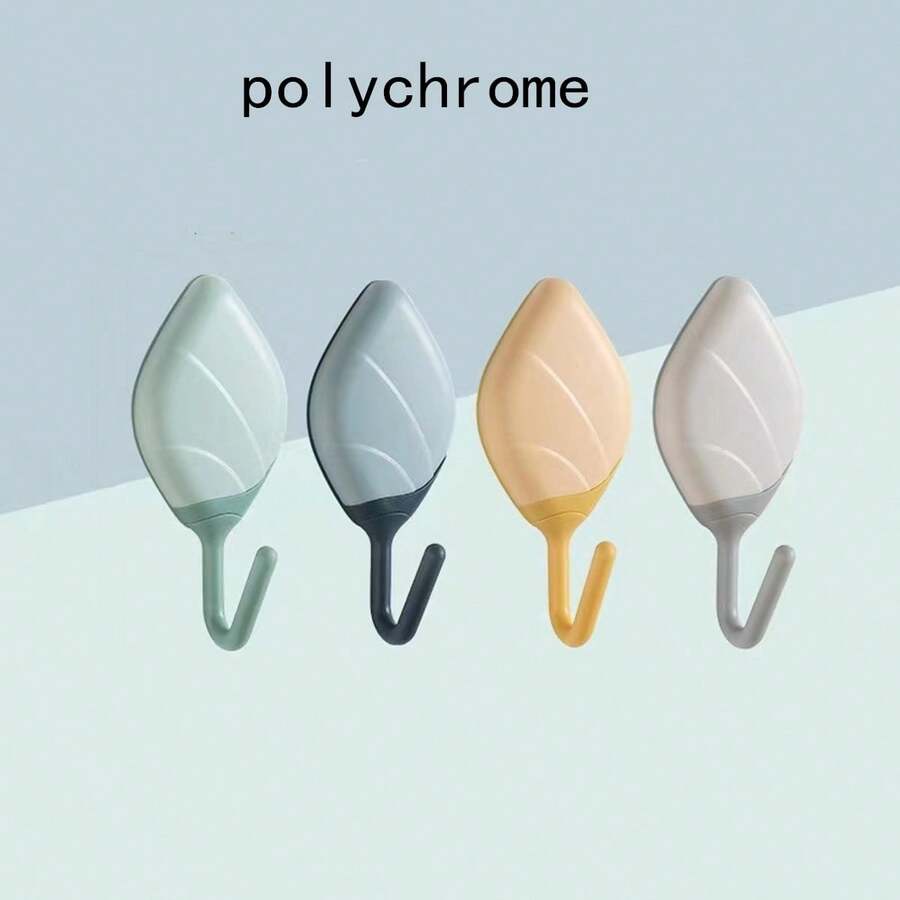 4入組不需鑽孔貼式掛鉤,具有強力黏性,創意葉形無痕掛勾,適用於家用牆掛衣架 - 彩色 - 查看 1