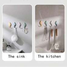 4入組不需鑽孔貼式掛鉤,具有強力黏性,創意葉形無痕掛勾,適用於家用牆掛衣架 - 彩色 - 查看 5