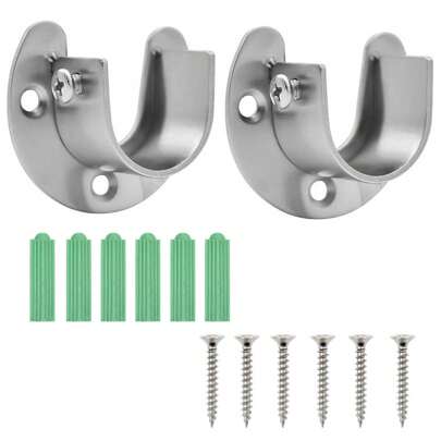 2-8 Pcs Cabinet Pole End Bracket, Open Flange, Stainless Steel U-Shaped Cabinet Pole Socket Socket Flange Sleeve Cabinet Pole Bracket, With Screws, For Cabinet Shower Curtain Rod (32.5mm/1.27 Inches)
