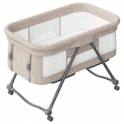  UBRAVOO Grab-And-Go Travel Cot, Baby Crib With Mattress I Silent Wheels, Baby Bedside Crib | Rocking Crib Convertible