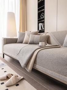 1pc全季節亞麻風沙發坐墊,現代風格寵物友好型抗髒滑套,春秋季節防刮傷沙發套,適用於起居室中的l型沙發和1/2/3/4座位沙發（單獨銷售） - 淺灰色 - 查看 5