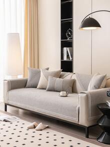 1pc全季節亞麻風沙發坐墊,現代風格寵物友好型抗髒滑套,春秋季節防刮傷沙發套,適用於起居室中的l型沙發和1/2/3/4座位沙發（單獨銷售） - 淺灰色 - 查看 3