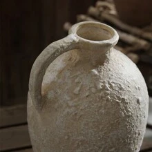 Jarrón De Flores De Estilo Antiguo Y Hecho A Mano Con Cerámica Áspera - Beis - Ver 5
