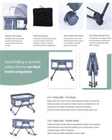 UBRAVOO Grab-And-Go Travel Cot, Baby Crib With Mattress I Silent Wheels, Baby Bedside Crib | Rocking Crib Convertible - Grey-bravo Comfort Pack - View 8