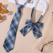 2 件女士经典条纹 JK 制服学院风领结套装学生青少年英式格子女孩领带适合学校 2.76 英寸圣诞节 - 多色 - 查看 9