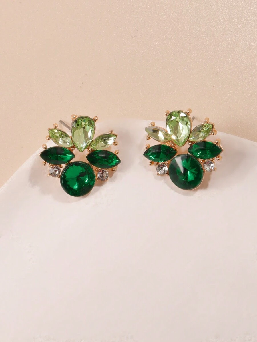 1 Pair Fashionable Floral Stud Earrings, Suitable For Daily Wear - Green - View 1