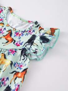 Young Girl Adorable Pony Graphic Flutter Sleeve Dress Summer Clothes Gift