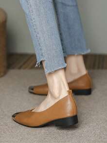 2024 Mới Thời trang giản dị Giày lười Giày dép Đối với phụ nữ , Chóp giầy hình vuông , Dày Gót chân , Da mềm , Đế mềm , Chống trượt , Cắt thấp , Linh hoạt - Màu Khaki - Xem 5